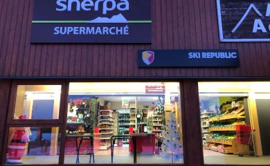Sherpa supermarket Plagne centre view from the outside of the mall